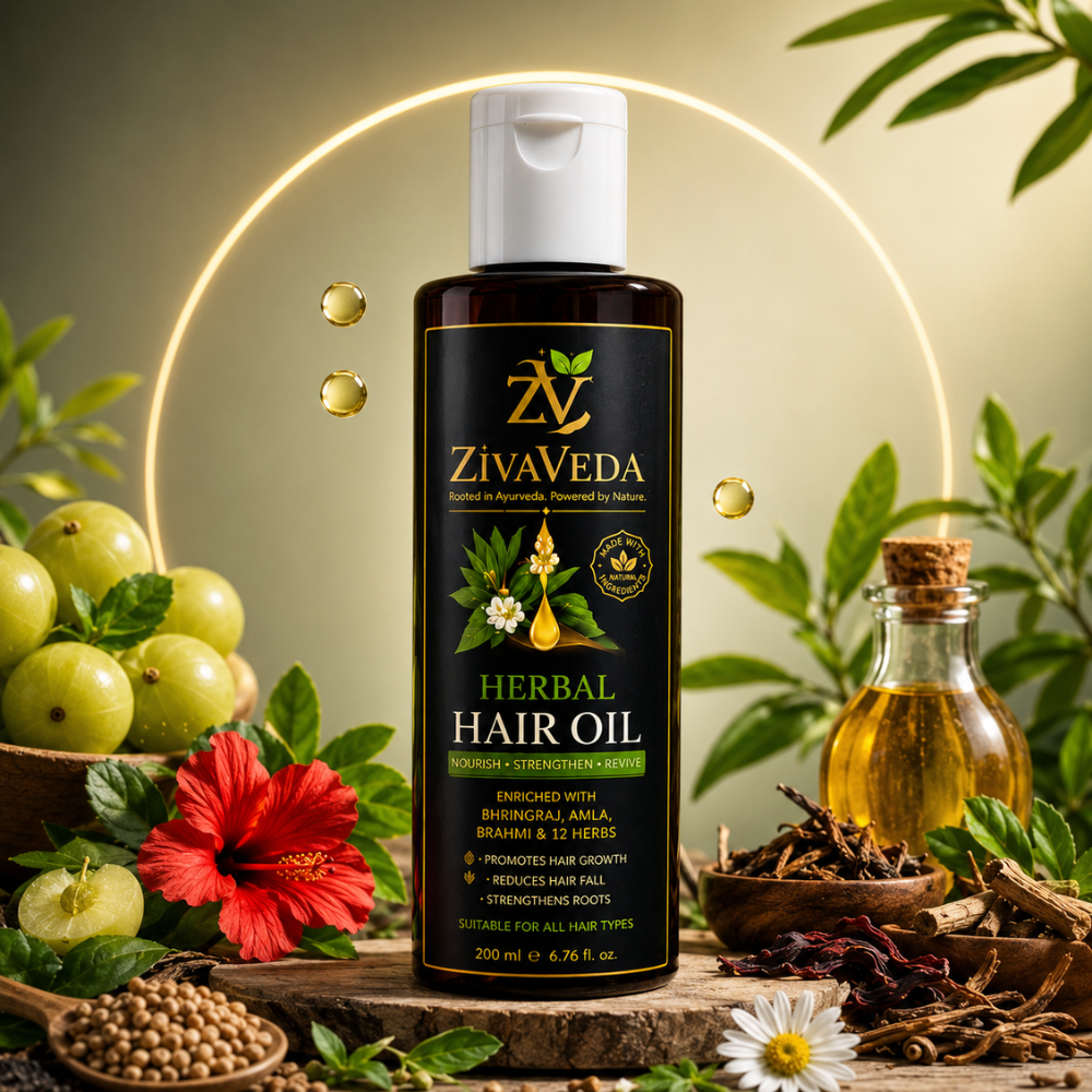 ZivaVeda Herbal Hair Oil with Amla, Brahmi, Bhringraj & Rosemary