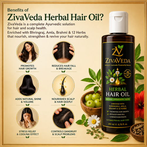 ZivaVeda Herbal Hair Oil with Amla, Brahmi, Bhringraj & Rosemary