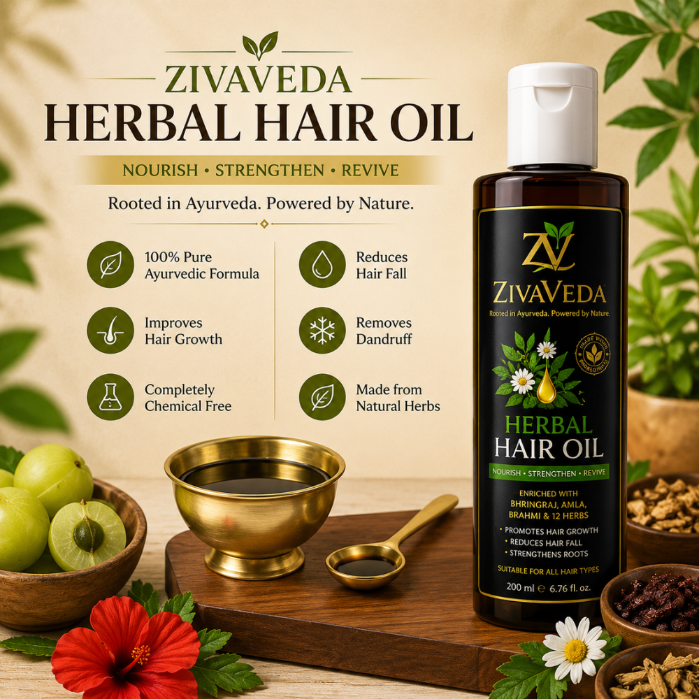 ZivaVeda Herbal Hair Oil with Amla, Brahmi, Bhringraj & Rosemary
