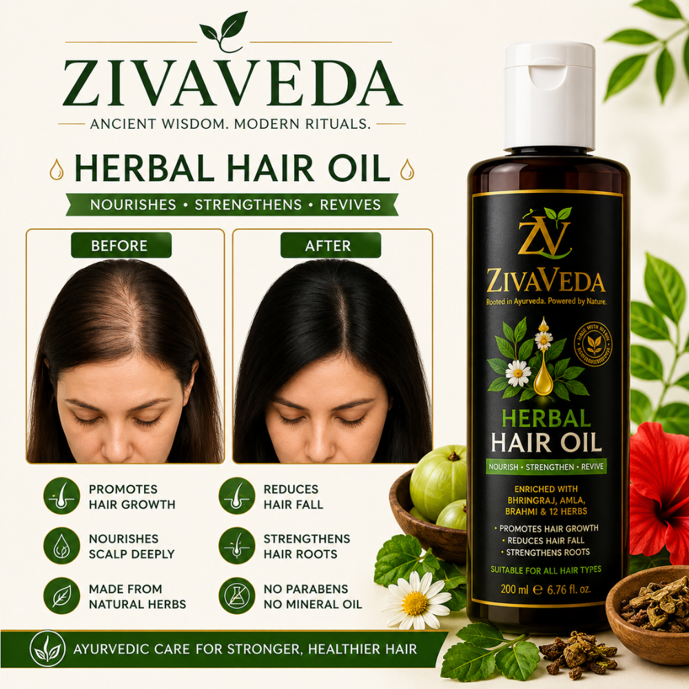 ZivaVeda Herbal Hair Oil with Amla, Brahmi, Bhringraj & Rosemary